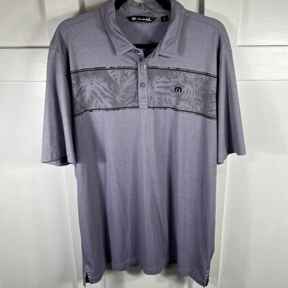 TravisMathew Mens XXL Purple Heather Tropical Graphic Golf Polo Shirt 2066